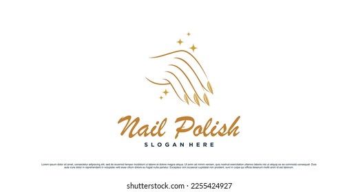 Nail polish and manicure logo design with woman hands icon and creative concept Premium Vector