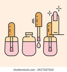 Nail Polish Manicure Outline Icons.Hand manicure and care simple line symbols.Simple instructions for using set.Editable Stroke. Vector illustration EPS 10