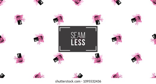 Nail polish manicure vector seamless pattern with square pink nail polish. Paint brush strokes art design. Fashion illustration, beauty salon branding, uniform concept.