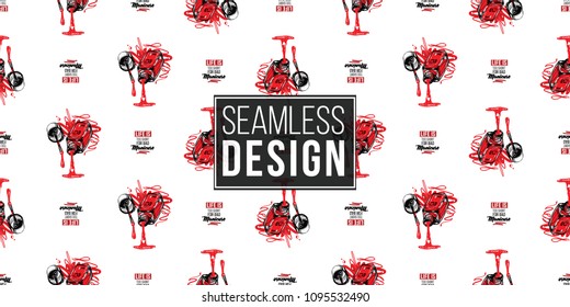 Nail polish manicure vector seamless pattern with life is too short for bad manicure text and liquid nails polishes. Watercolor style graphic on white background. Fashion illustration for beauty salon
