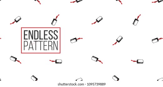 Nail polish manicure vector seamless pattern with nails lacquer brush. Paint brush strokes art design. Cosmetic pattern, beauty salon decor, uniform concept.