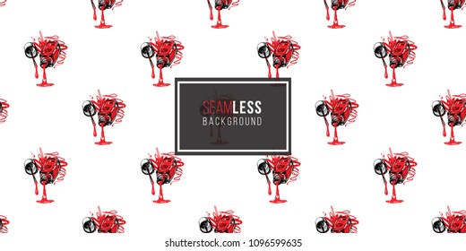 Nail polish manicure vector seamless pattern with red liquid nails polishes. Paint brush strokes art design. Cosmetic pattern, beauty salon decor, uniform concept.