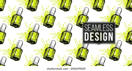 Nail polish manicure vector seamless pattern with lemon nails polishes. Paint brush strokes art design. Cosmetic pattern, beauty salon decor, uniform concept.
