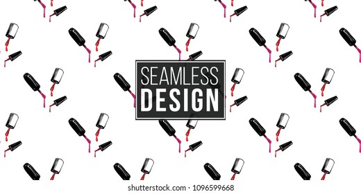 Nail polish manicure vector seamless pattern with nails brushes set. Paint brush strokes art design. Cosmetic pattern, beauty salon decor, uniform concept.