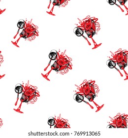 Nail polish manicure vector seamless pattern with red liquid nails polishes. Watercolor art graphic icons on white background. Fashion illustration, beauty salon logo, uniform concept.