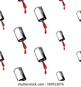 Nail polish manicure vector seamless pattern with nails lacquer brush. Watercolor art graphic icons on white background. Fashion illustration, beauty salon logo, uniform concept.