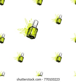 Nail polish manicure vector seamless pattern with lemon nails polishes. Watercolor art graphic icons on white background. Fashion illustration, beauty salon logo, uniform concept.