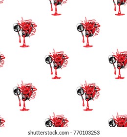 Nail polish manicure vector seamless pattern with red liquid nails polishes. Watercolor art graphic icons on white background. Fashion illustration, beauty salon logo, uniform concept.