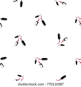 Nail polish manicure vector seamless pattern with nails brushes set. Watercolor art graphic icons on white background. Fashion illustration, beauty salon logo, uniform concept.