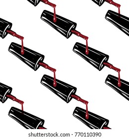 Nail polish manicure vector seamless pattern with enamel brush with drop. Watercolor art graphic icons on white background. Fashion illustration, beauty salon logo, uniform concept.