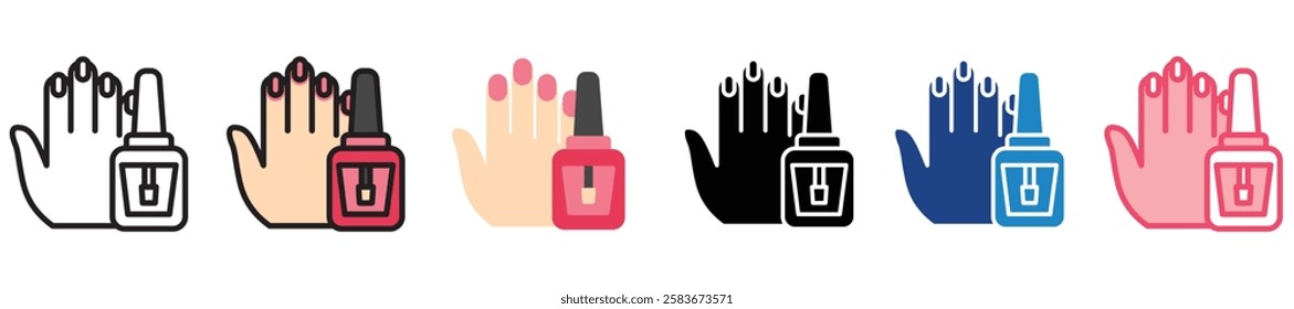 Nail Polish multi-style color icon, mini or small illustration, use for UI, UX, app and web development, digital or print. for health, beauty, personal care, body treatment.