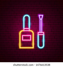 Nail Polish Neon Sign. Vector Illustration of Cosmetics Promotion.