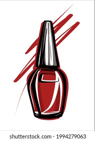 Nail polish on an isolated background. A bright illustration in the style of a fashionable sketch by hand.