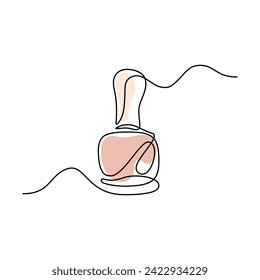 Nail polish. One line; minimalism; with colored spots; Doodle; Hand drawn;manicure;nails;long lasting color;bottle; vial; flask; fashion; style;female;femininity;cosmetics;logo;beauty salon; EPS 10