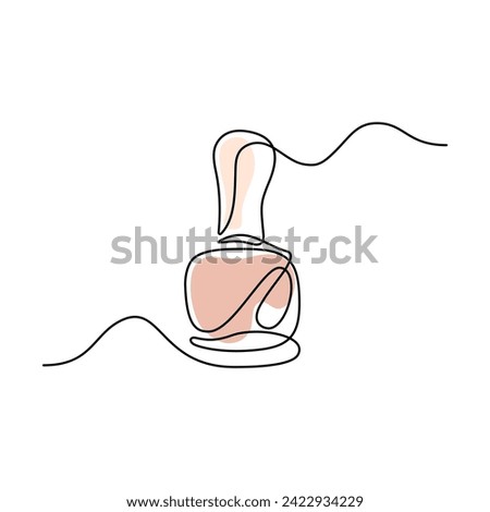 Nail polish. One line; minimalism; with colored spots; Doodle; Hand drawn;manicure;nails;long lasting color;bottle; vial; flask; fashion; style;female;femininity;cosmetics;logo;beauty salon; EPS 10