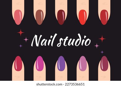 Nagellack, einzeln auf schwarzem Hintergrund. Nagellack-Logo. Modische Farbmanicure für ein Schönheitssalon. Illustrationsvektor.