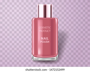 Nail polish. Realistic vector illustration. Cosmetic container on transparent background.