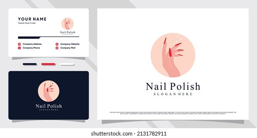 Nail polish or nail salon logo with creative element and business card design Premium Vector