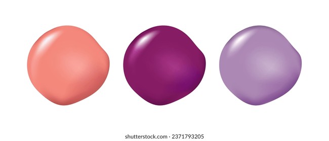 Nail polish samples. Color palette. Colour selection. Cosmetic nail polish blots isolated on white background. Coral, purple, lilac colors nails enamel. Nail product sample. Vector illustration