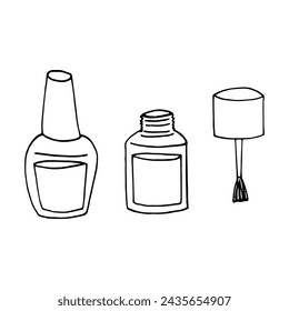 conjunto de esmalte de uñas dibujado a mano en estilo doodle. minimalismo, monocromo, escandinavo.