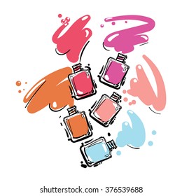 Nail Polish Set Of Jar, Vector Illustration