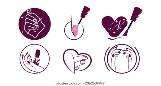 Nail polish set logo design with creative concept Premium Vector