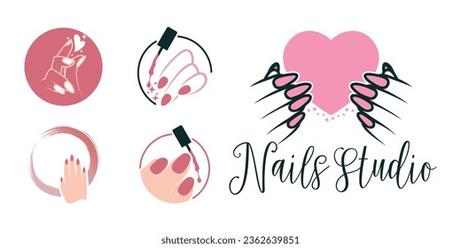 Nail polish set logo design with creative concept Premium Vector