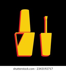 Nail polish sign. 3D Extruded Yellow Icon with Red Sides a Black background. Illustration.