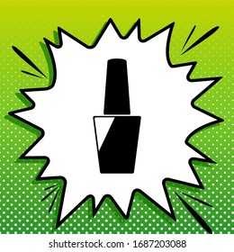 Nail polish sign. Black Icon on white popart Splash at green background with white spots. Illustration.