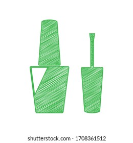 Nail polish sign. Green scribble Icon with solid contour on white background. Illustration.