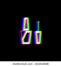 Nail polish sign. Red, green and blue unfocused contour icon at black background. Illustration.