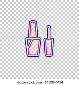 Nail polish sign. Red, white and contour icon at transparent background. Illustration.