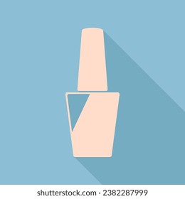 Nail polish sign. Unbleached silk Icon with very long shadow at dark sky blue background. Illustration.