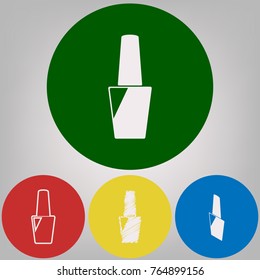 Nail polish sign. Vector. 4 white styles of icon at 4 colored circles on light gray background.