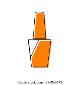 Nail polish sign. Vector. Black line icon with shifted flat orange filled icon on white background. Isolated.