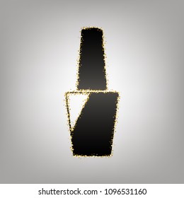Nail polish sign. Vector. Blackish icon with golden stars at grayish background.