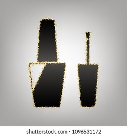 Nail polish sign. Vector. Blackish icon with golden stars at grayish background.