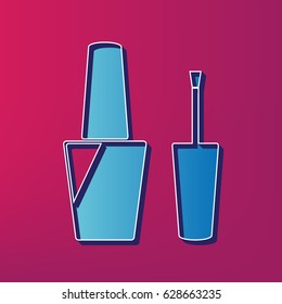 Nail polish sign. Vector. Blue 3d printed icon on magenta background.