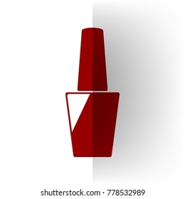 Nail polish sign. Vector. Bordo icon on white bending paper background.