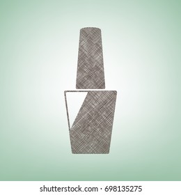 Nail polish sign. Vector. Brown flax icon on green background with light spot at the center.