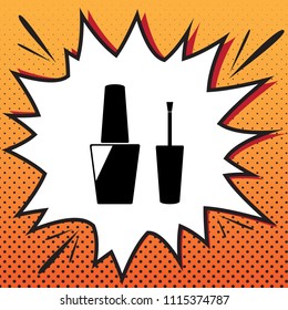 Nail polish sign. Vector. Comics style icon on pop-art background.