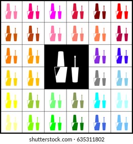 Nail polish sign. Vector. Felt-pen 33 colorful icons at white and black backgrounds. Colorfull.
