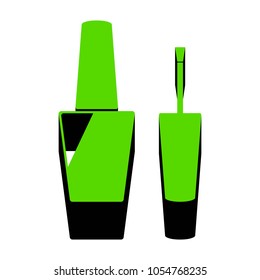 Nail polish sign. Vector. Green 3d icon with black side on white background. Isolated.
