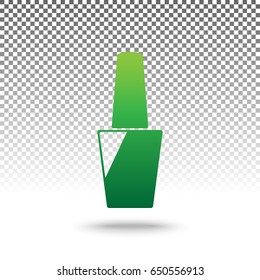 Nail polish sign. Vector. Green gradient icon with shadow at bottom on transparent and white background.