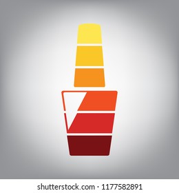 Nail polish sign. Vector. Horizontally sliced icon with colors from sunny gradient in gray background.