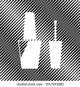 Nail polish sign. Vector. Icon. Hole in moire background.