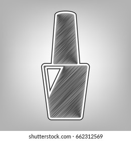 Nail polish sign. Vector. Pencil sketch imitation. Dark gray scribble icon with dark gray outer contour at gray background.