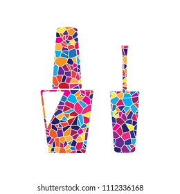 Nail polish sign. Vector. Stained glass icon on white background. Colorful polygons. Isolated.