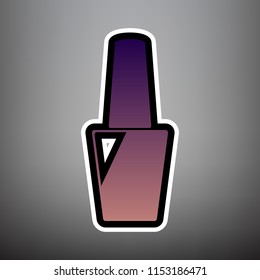 Nail polish sign. Vector. Violet gradient icon with black and white linear edges at gray background.