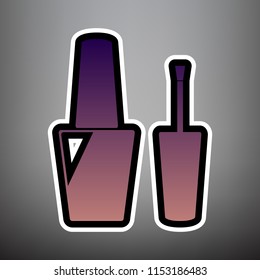 Nail polish sign. Vector. Violet gradient icon with black and white linear edges at gray background.